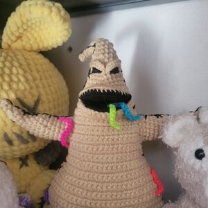Handmade Crochet Beige Oogie Boogie Inspired Plush with Neon Details